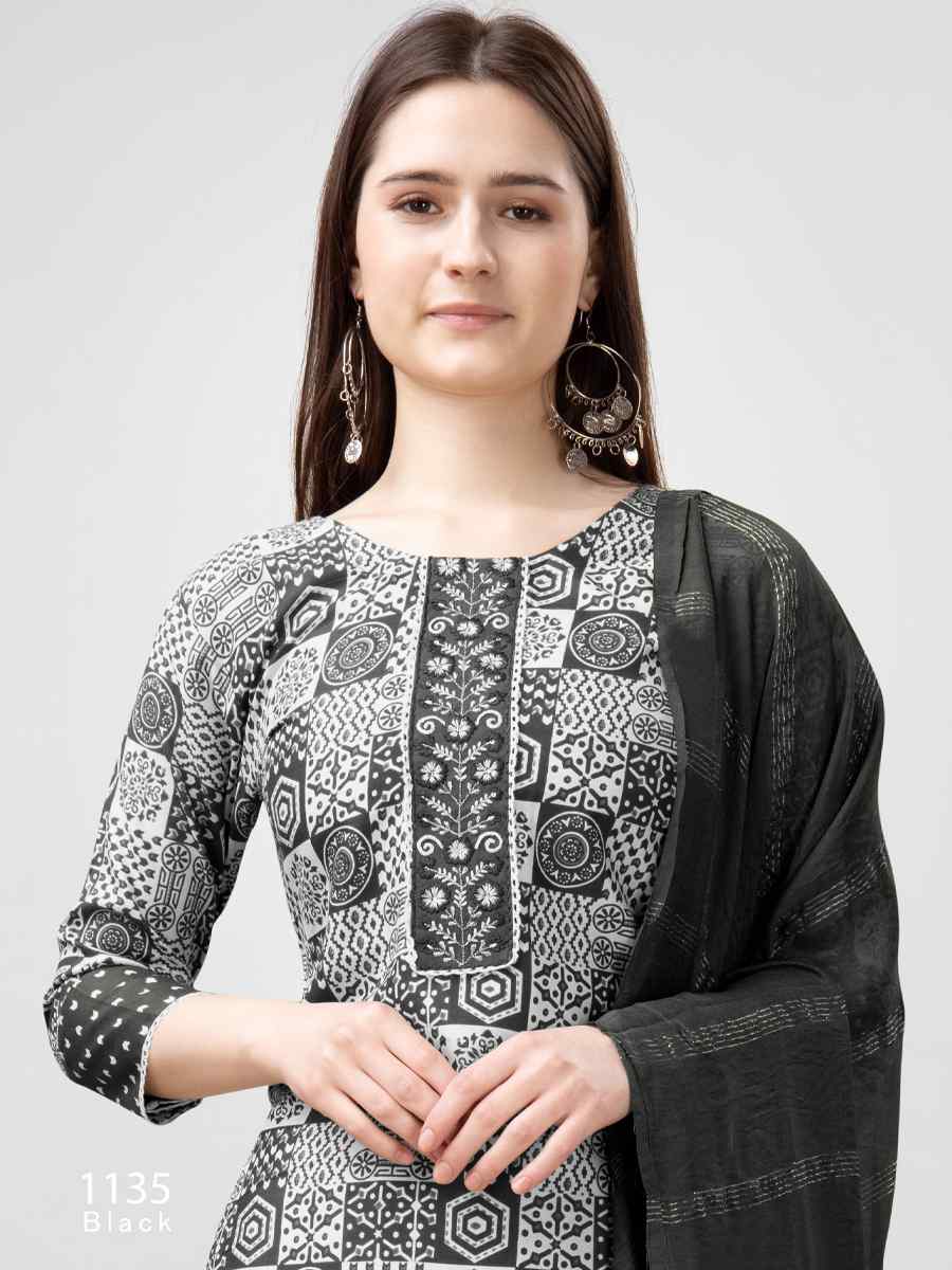 Black Rayon Embroidered Festival Mehendi Ready Pant Salwar Kameez