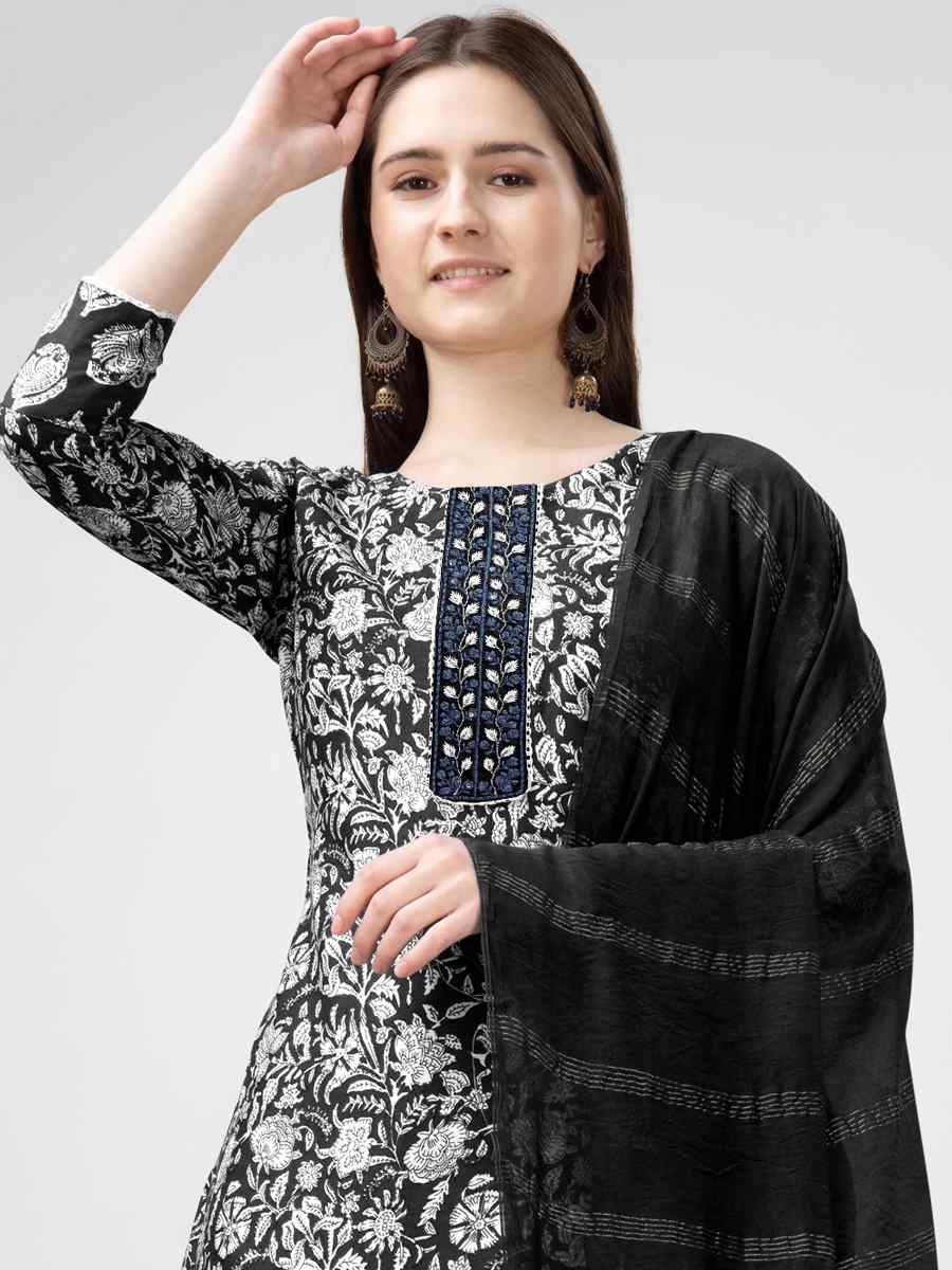 Black Rayon Embroidered Festival Mehendi Ready Pant Salwar Kameez