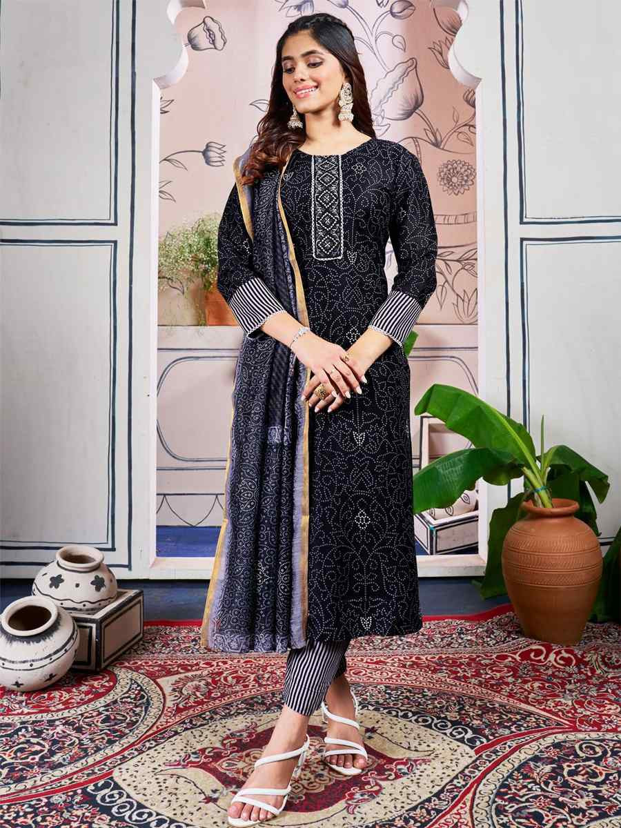 Black Rayon Printed Casual Festival Ready Pant Salwar Kameez