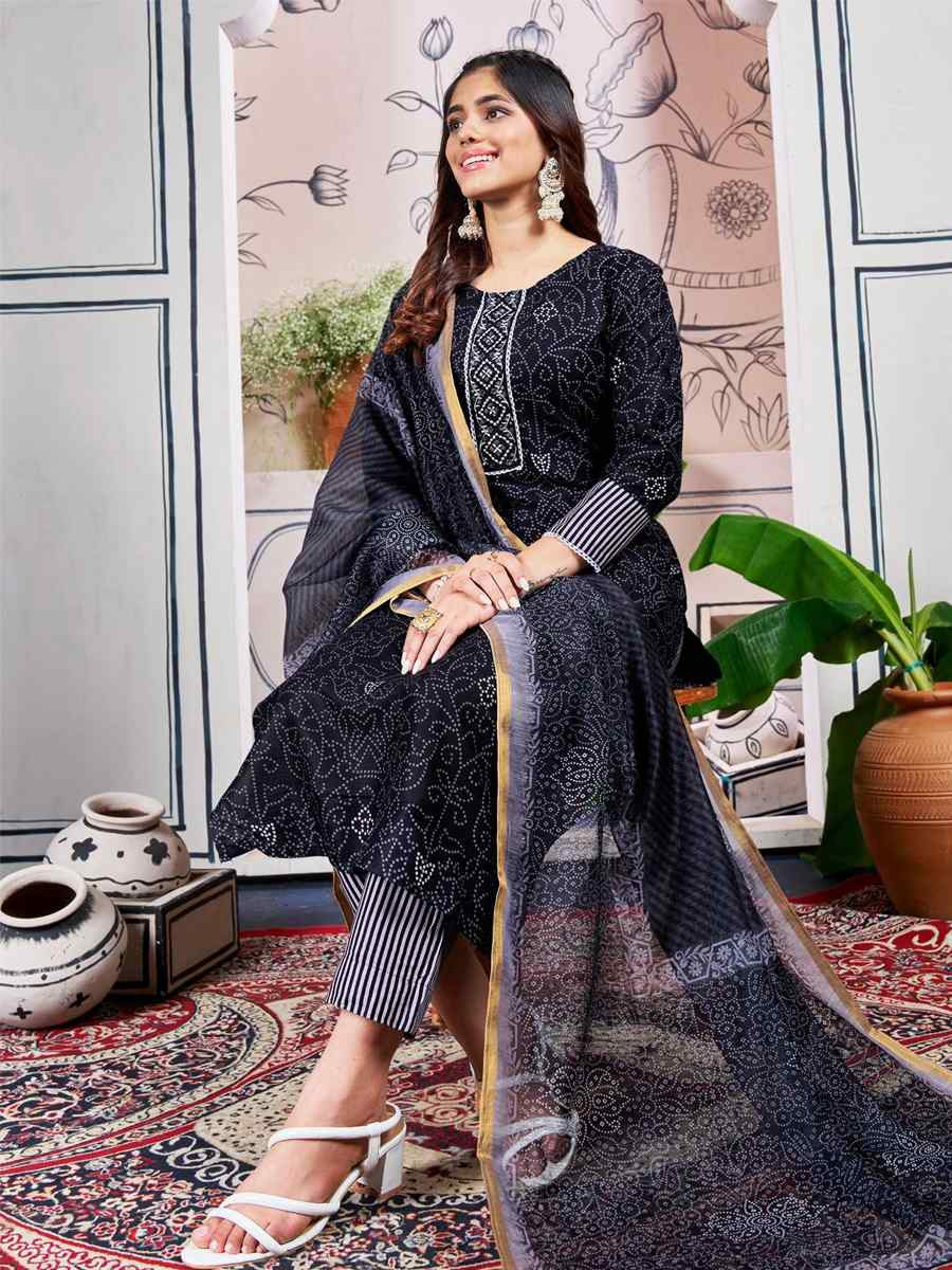 Black Rayon Printed Casual Festival Ready Pant Salwar Kameez