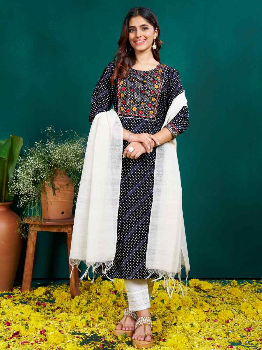 Black Rayon Printed Festival Casual Pant Salwar Kameez