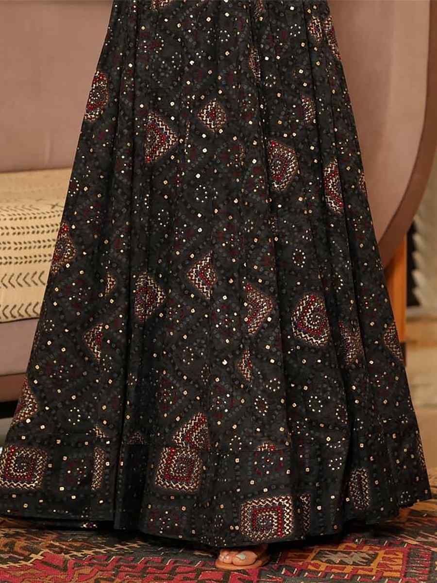 Black Rayon Printed Festival Mehendi Gown