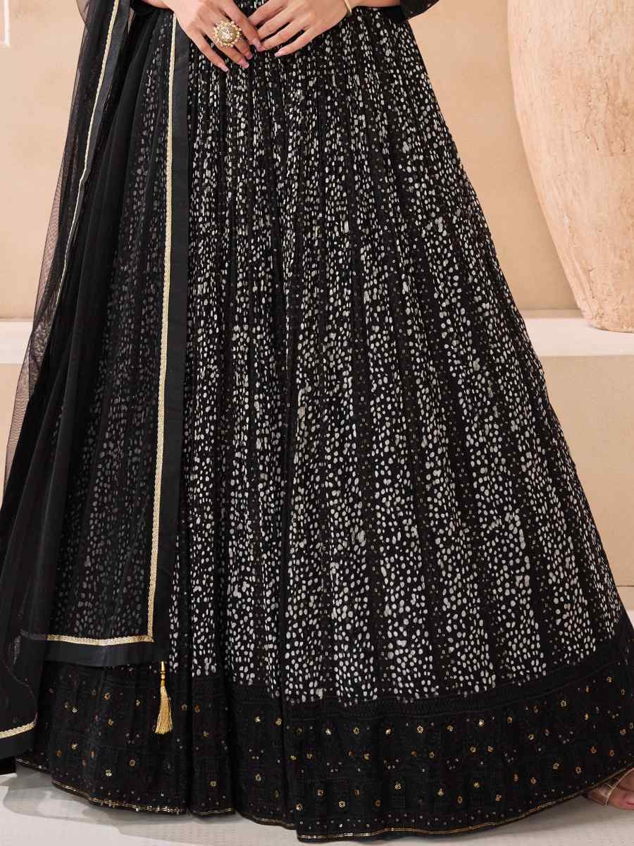 Black Real Georgette Embroidered Festival Casual Gown