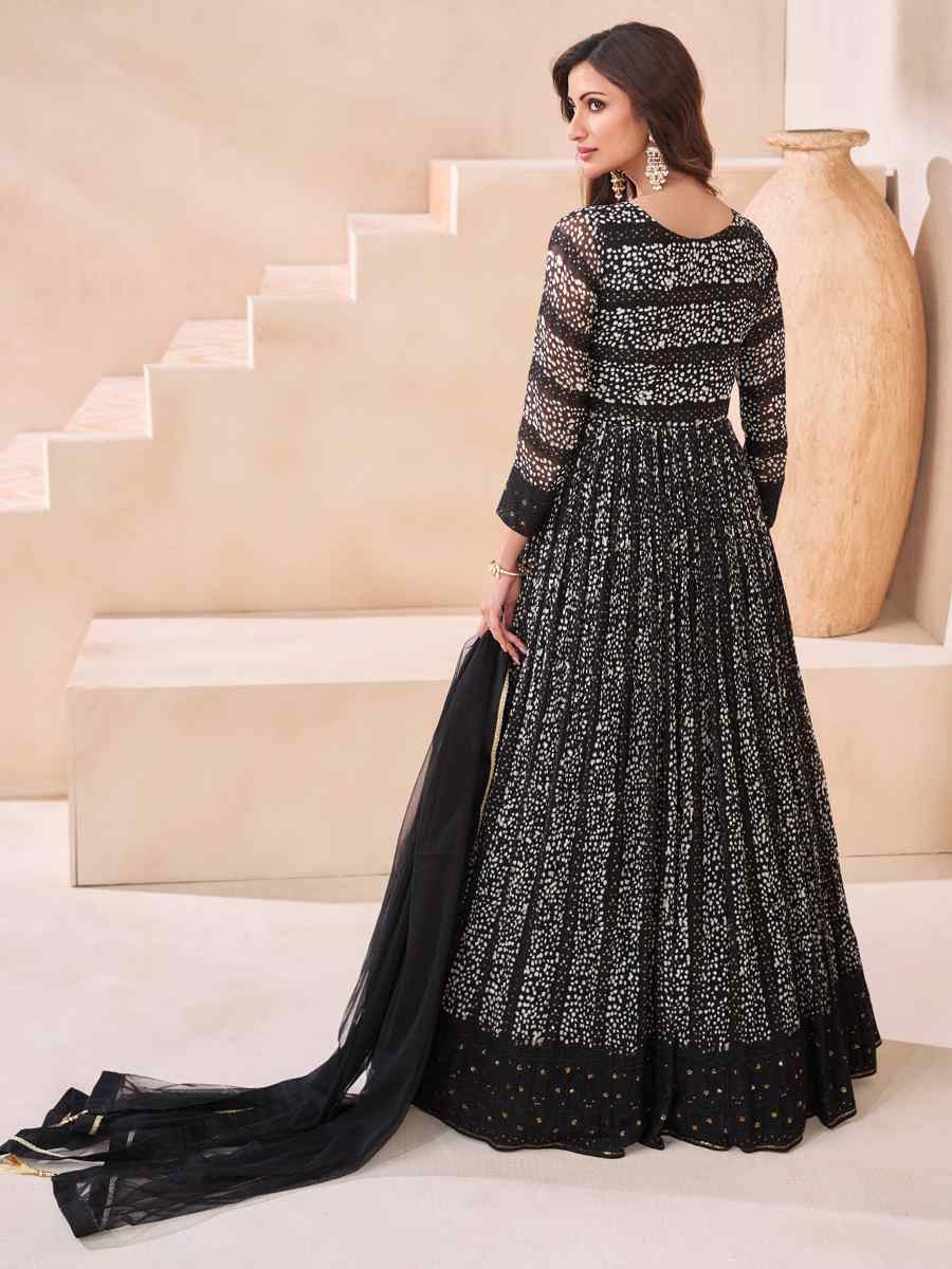 Black Real Georgette Embroidered Festival Casual Gown