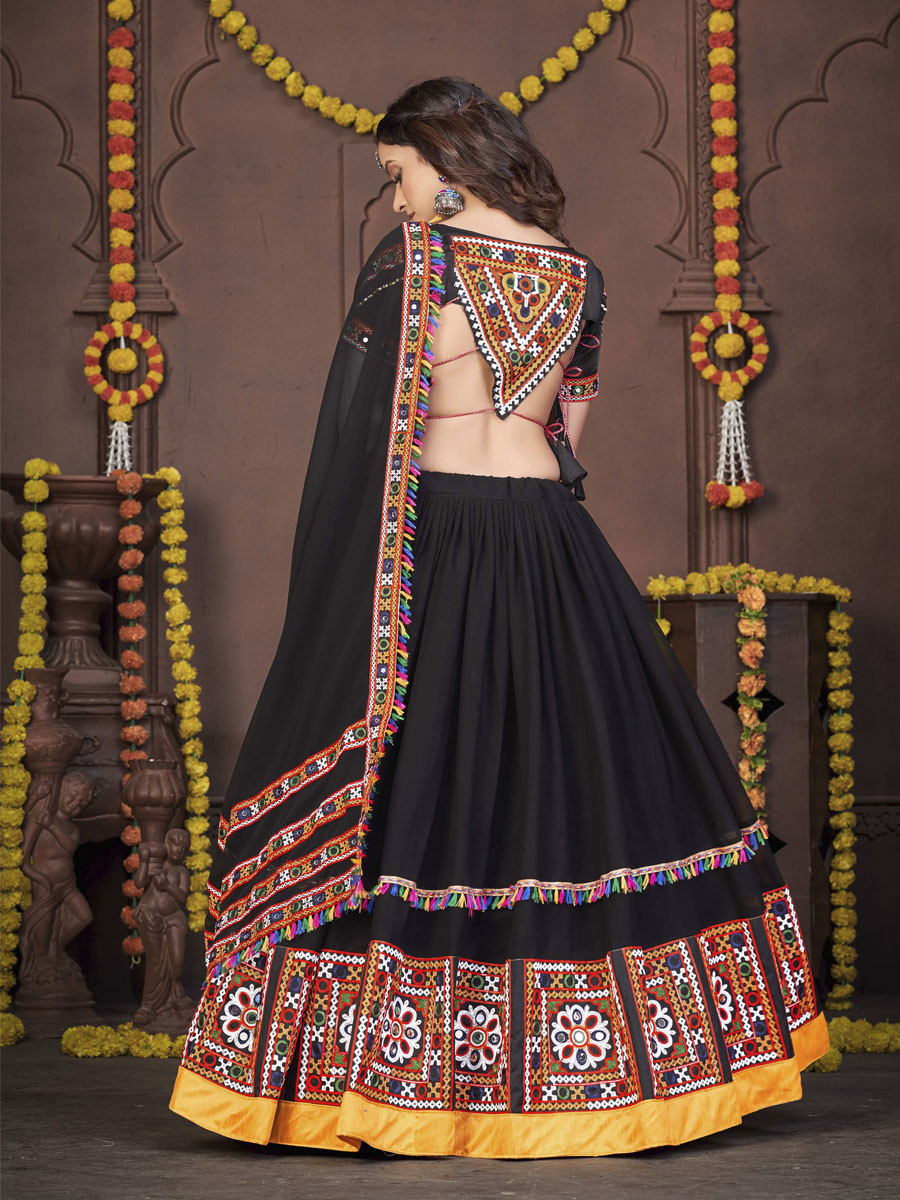 Black Reyon Printed Festival Mehendi Circular Lehenga Choli