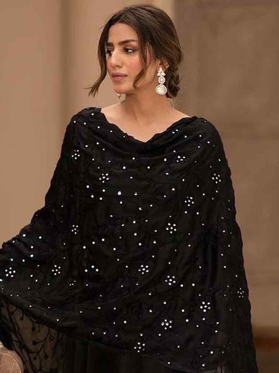 Black Roman Cotton Embroidered Festival Party Ready Anarkali Salwar Kameez