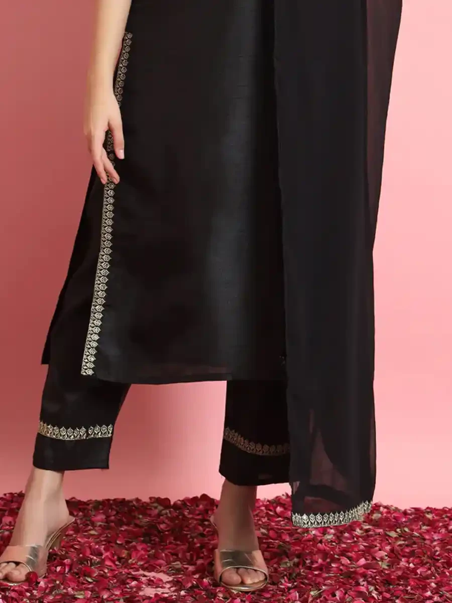 Black Silk Blend Printed Festival Casual Ready Pant Salwar Kameez