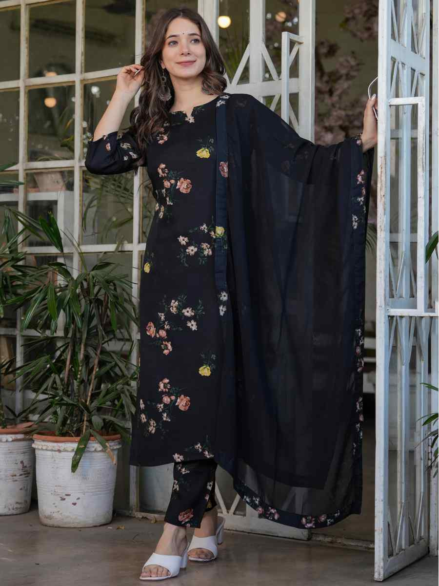 Black Silk Blend Printed Festival Casual Ready Pant Salwar Kameez