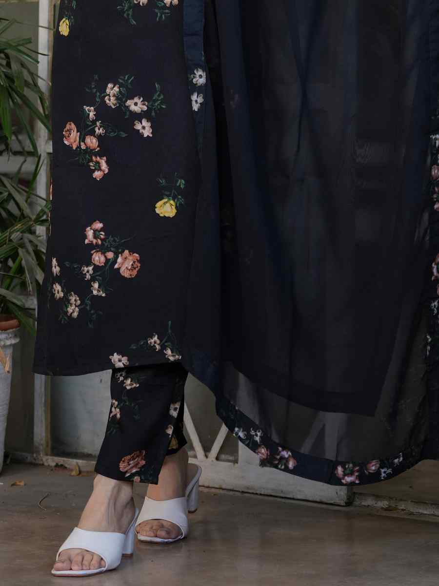 Black Silk Blend Printed Festival Casual Ready Pant Salwar Kameez