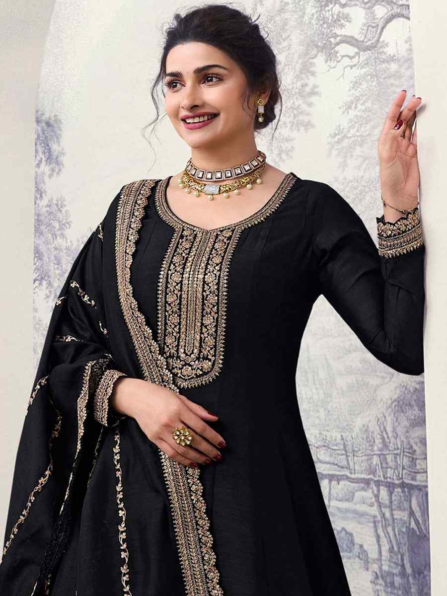 Black Silk Georgette Embroidered Festival Mehendi Gown