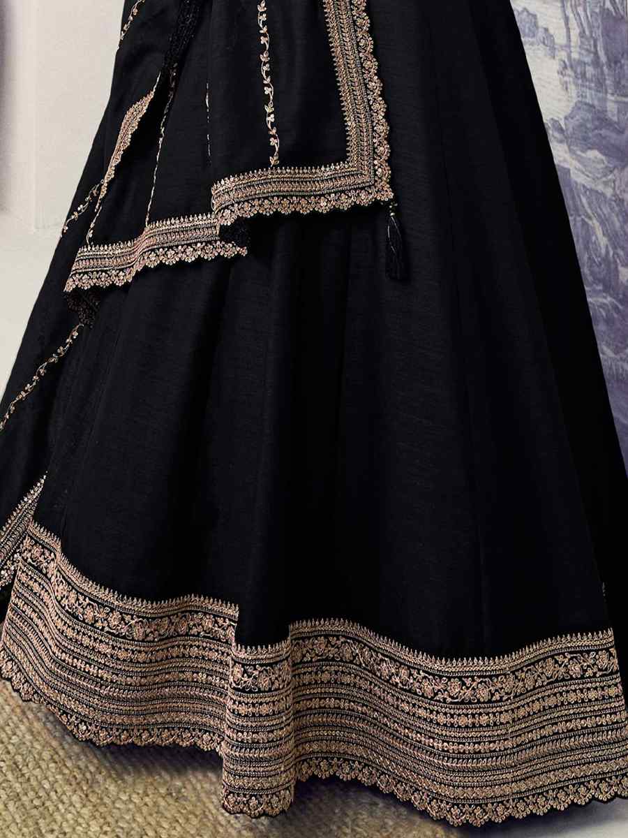 Black Silk Georgette Embroidered Festival Mehendi Gown