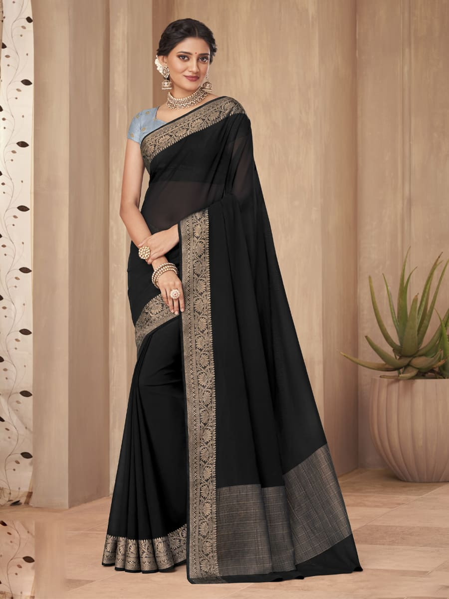 Black Silk Handwoven Festival Casual Heavy Border Saree