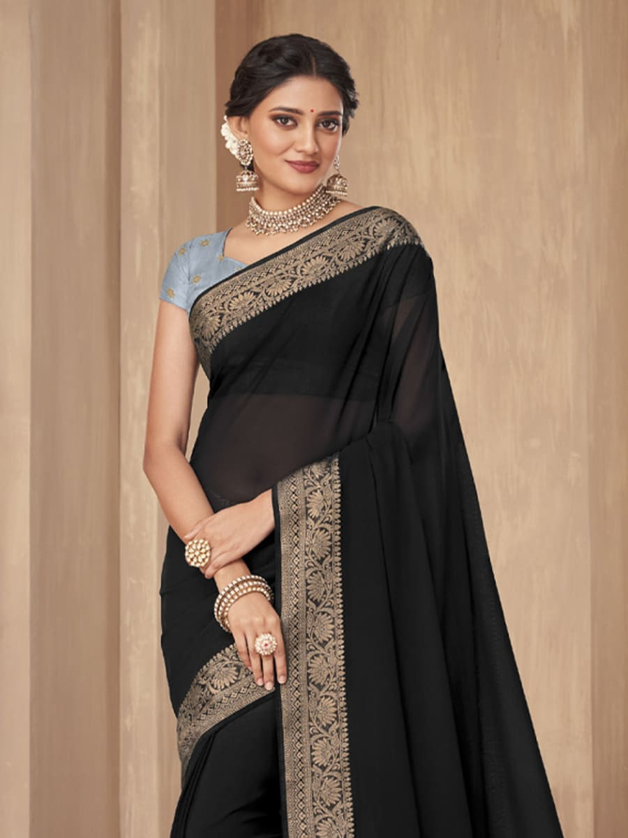 Black Silk Handwoven Festival Casual Heavy Border Saree