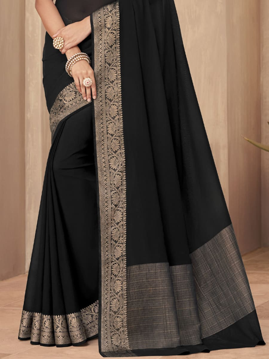 Black Silk Handwoven Festival Casual Heavy Border Saree