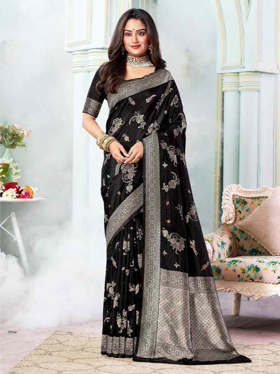 Black Silk Handwoven Festival Wedding Heavy Border Saree