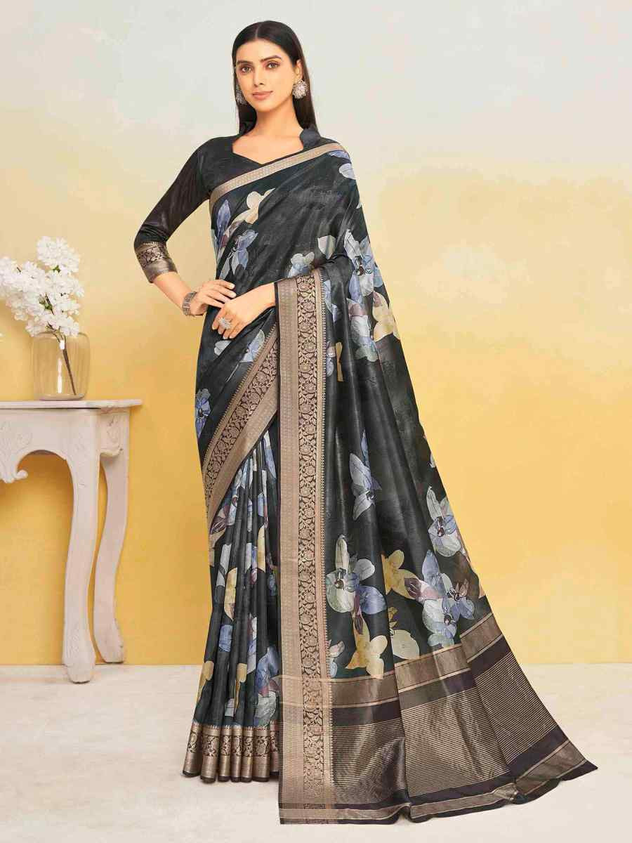 Black Silk Handwoven Festival Wedding Heavy Border Saree