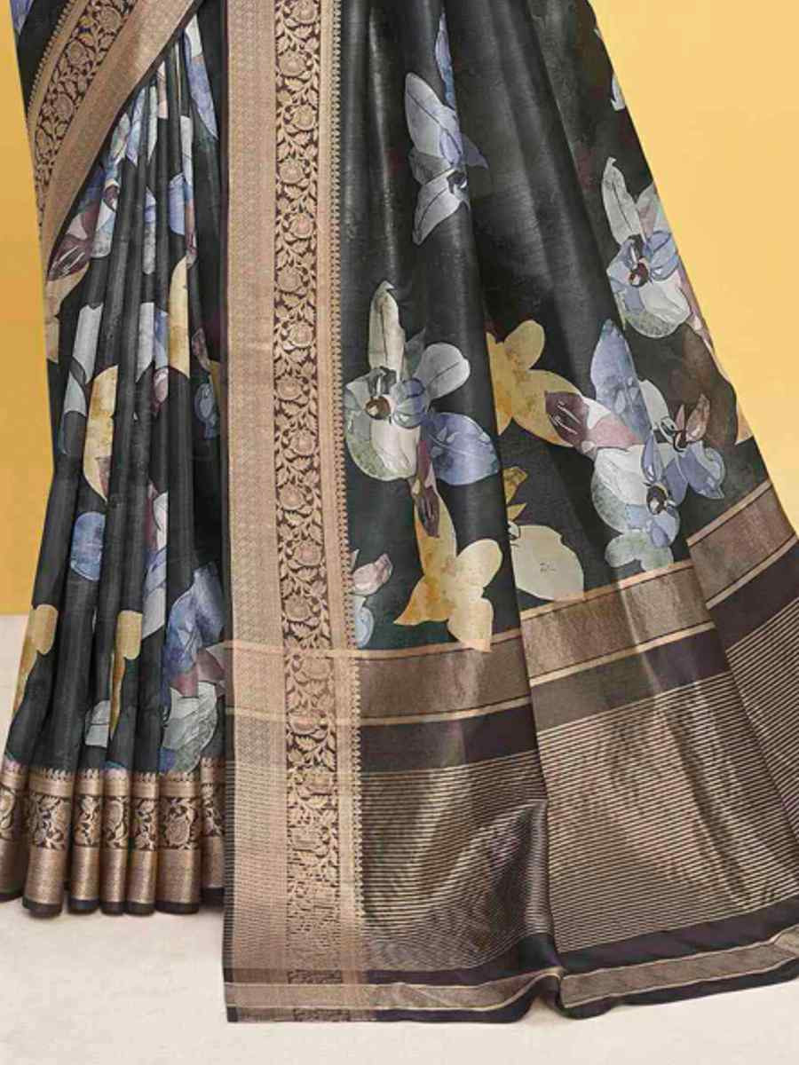 Black Silk Handwoven Festival Wedding Heavy Border Saree