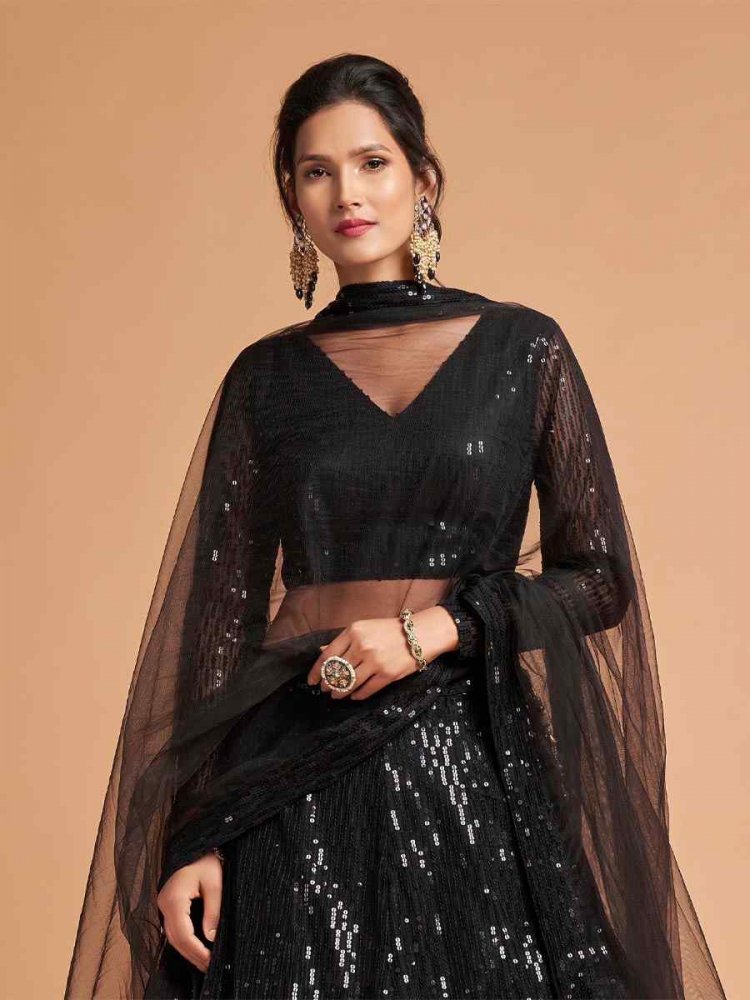 Buy Online in India | Black Sequin and Zari Work Velvel Lehenga | Label  Shaurya Sanadhya
