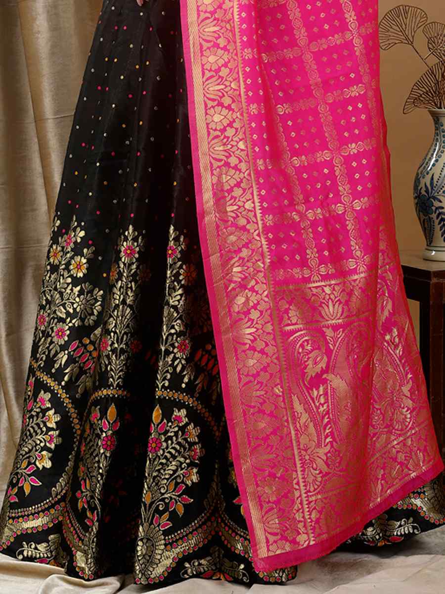 Black Soft Silk Jacquard Embroidery Bridesmaid Wedding Heavy Border Lehenga Choli