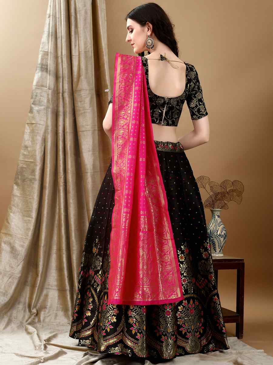 Black Soft Silk Jacquard Embroidery Bridesmaid Wedding Heavy Border Lehenga Choli