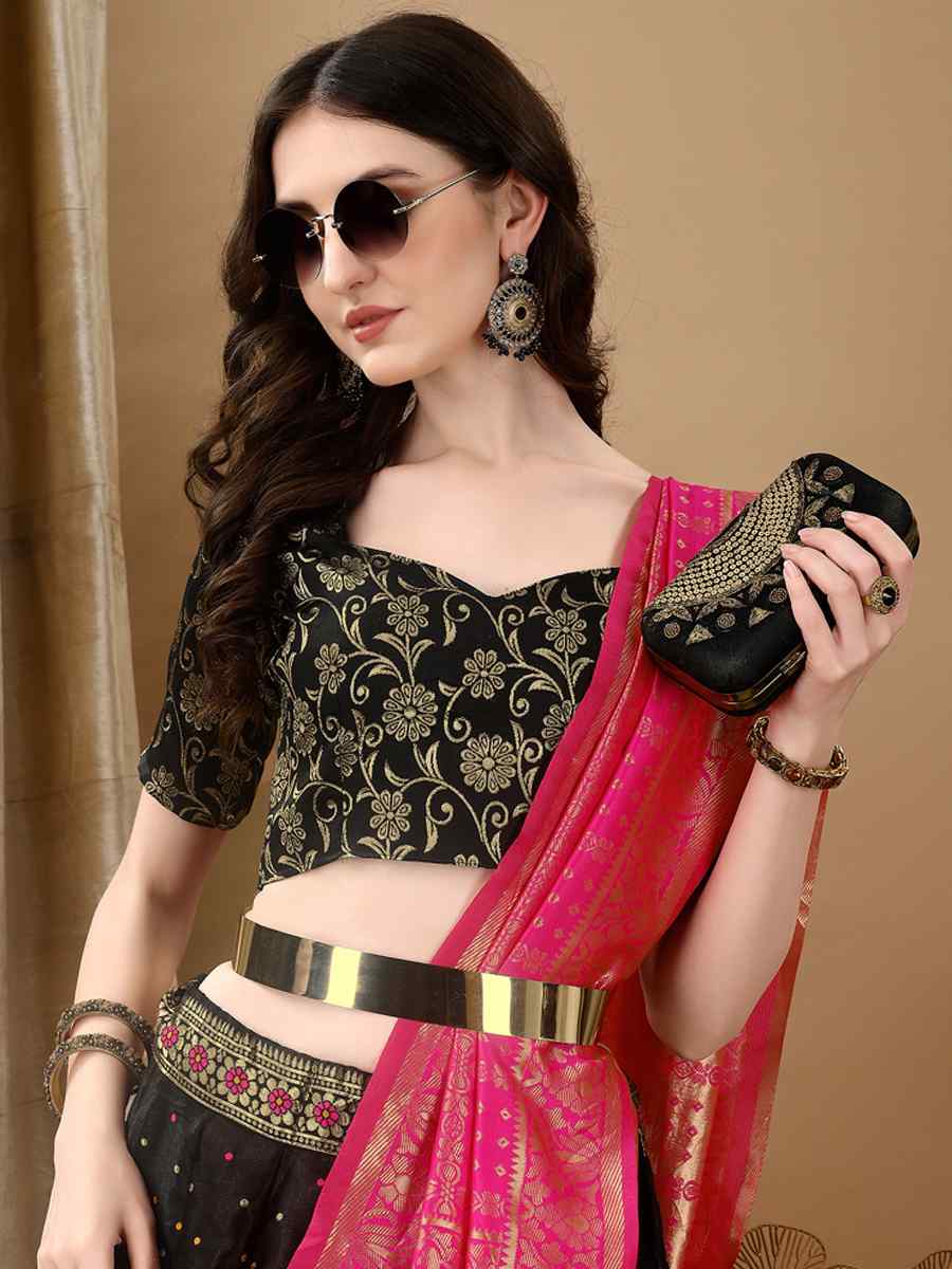 Black Soft Silk Jacquard Embroidery Bridesmaid Wedding Heavy Border Lehenga Choli