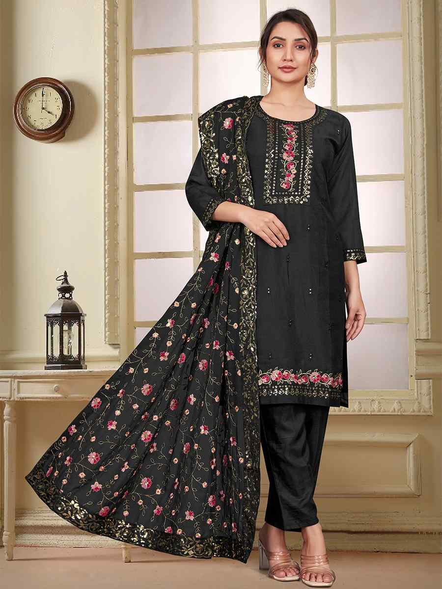 Black Star Georgette Embroidered Festival Wedding Ready Pant Salwar Kameez