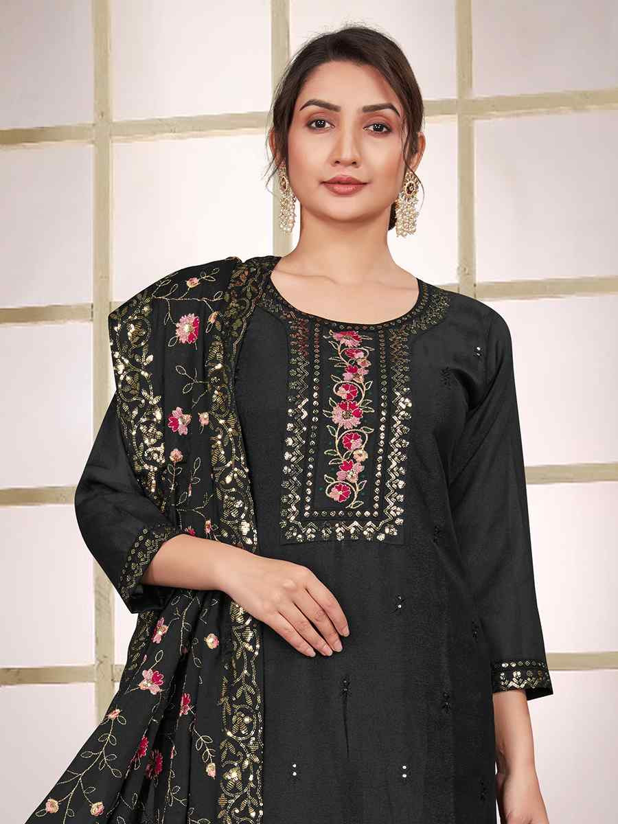 Black Star Georgette Embroidered Festival Wedding Ready Pant Salwar Kameez