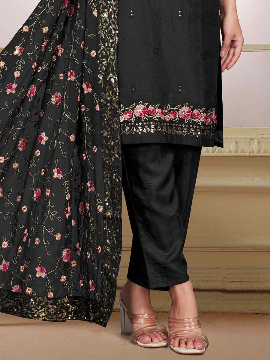 Black Star Georgette Embroidered Festival Wedding Ready Pant Salwar Kameez