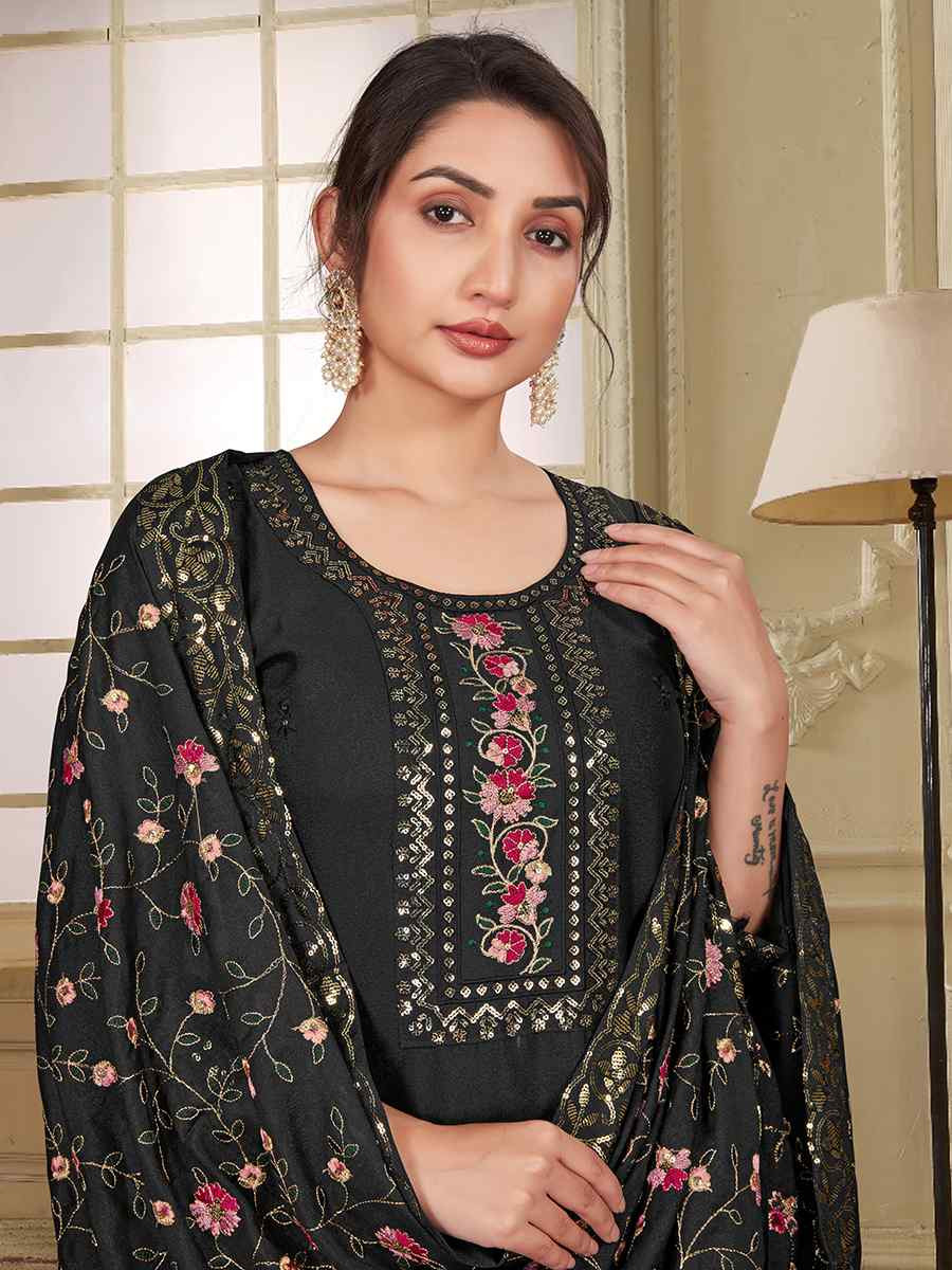 Black Star Georgette Embroidered Festival Wedding Ready Pant Salwar Kameez