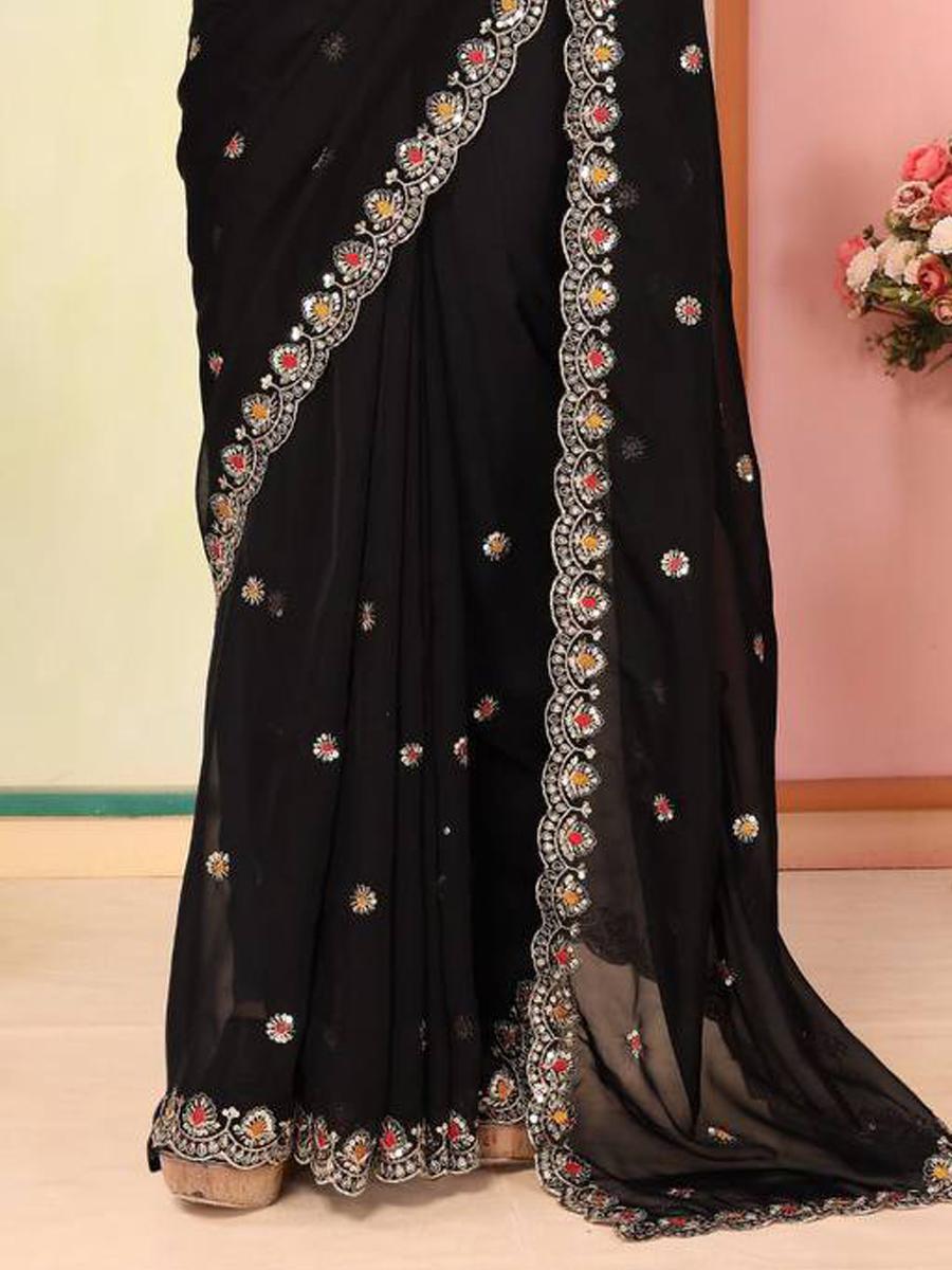 Black Taby Organza Silk Embroidered Festival Party Heavy Border Saree