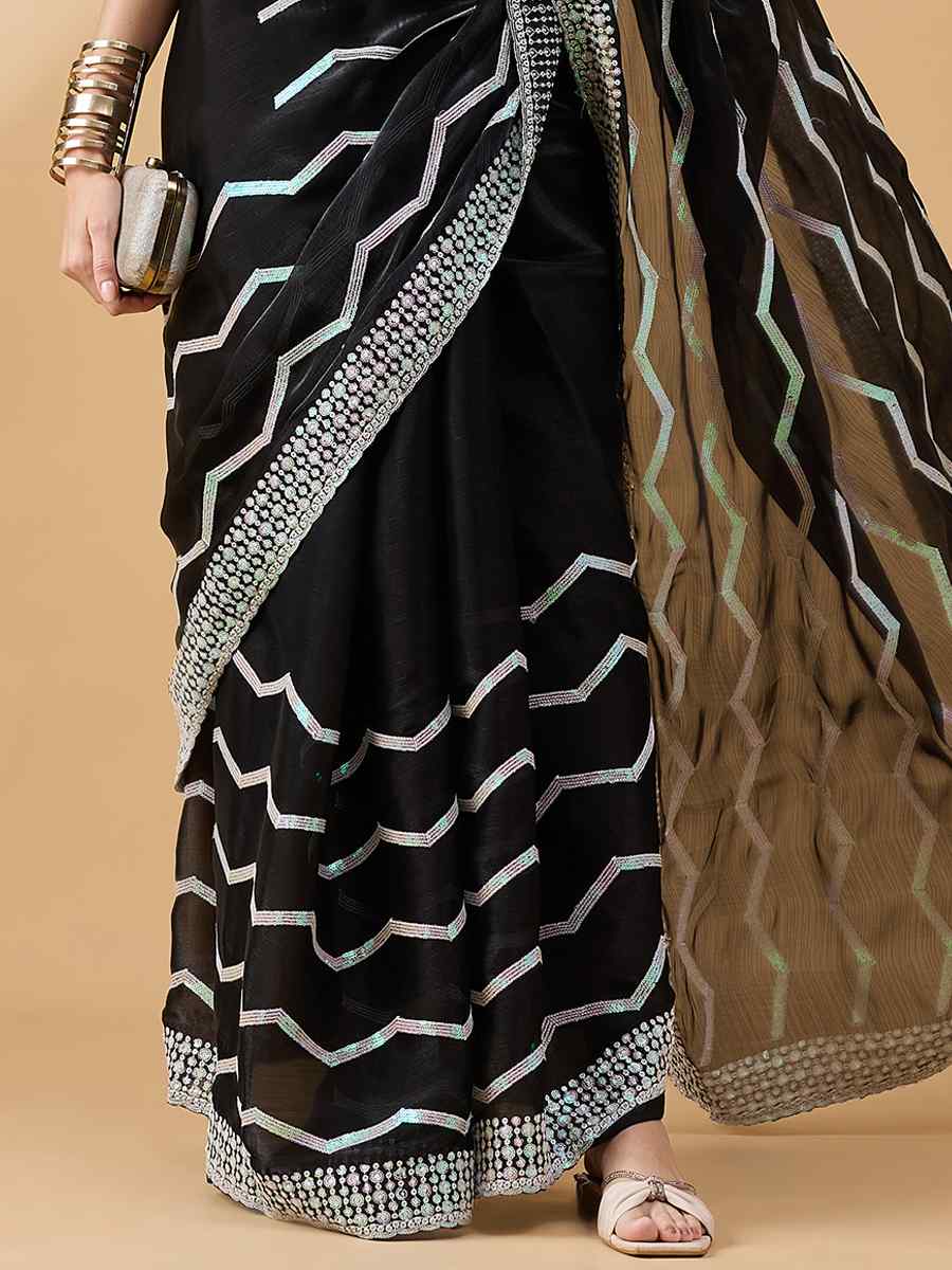 Black Tissue Slub Handwoven Wedding Festival Heavy Border Saree