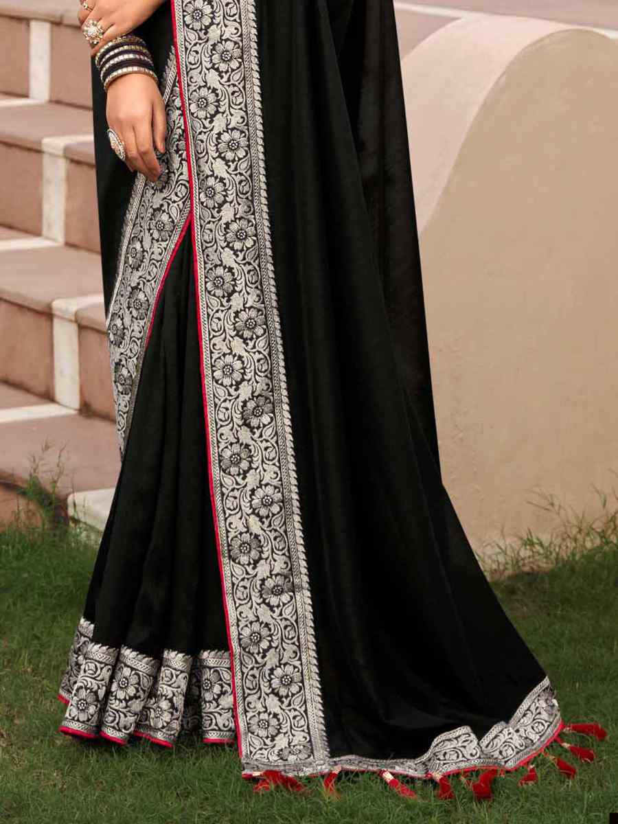 Black Vichitra Embroidered Festival Wedding Heavy Border Saree