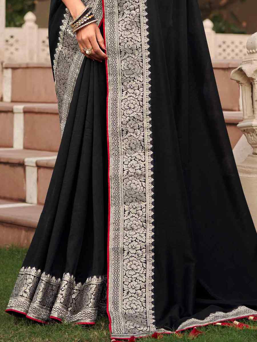 Black Vichitra Embroidered Festival Wedding Heavy Border Saree