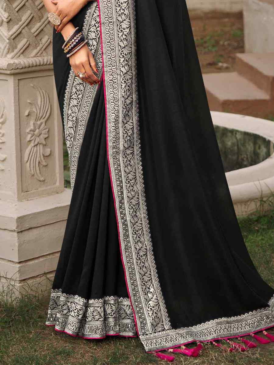 Black Vichitra Embroidered Festival Wedding Heavy Border Saree