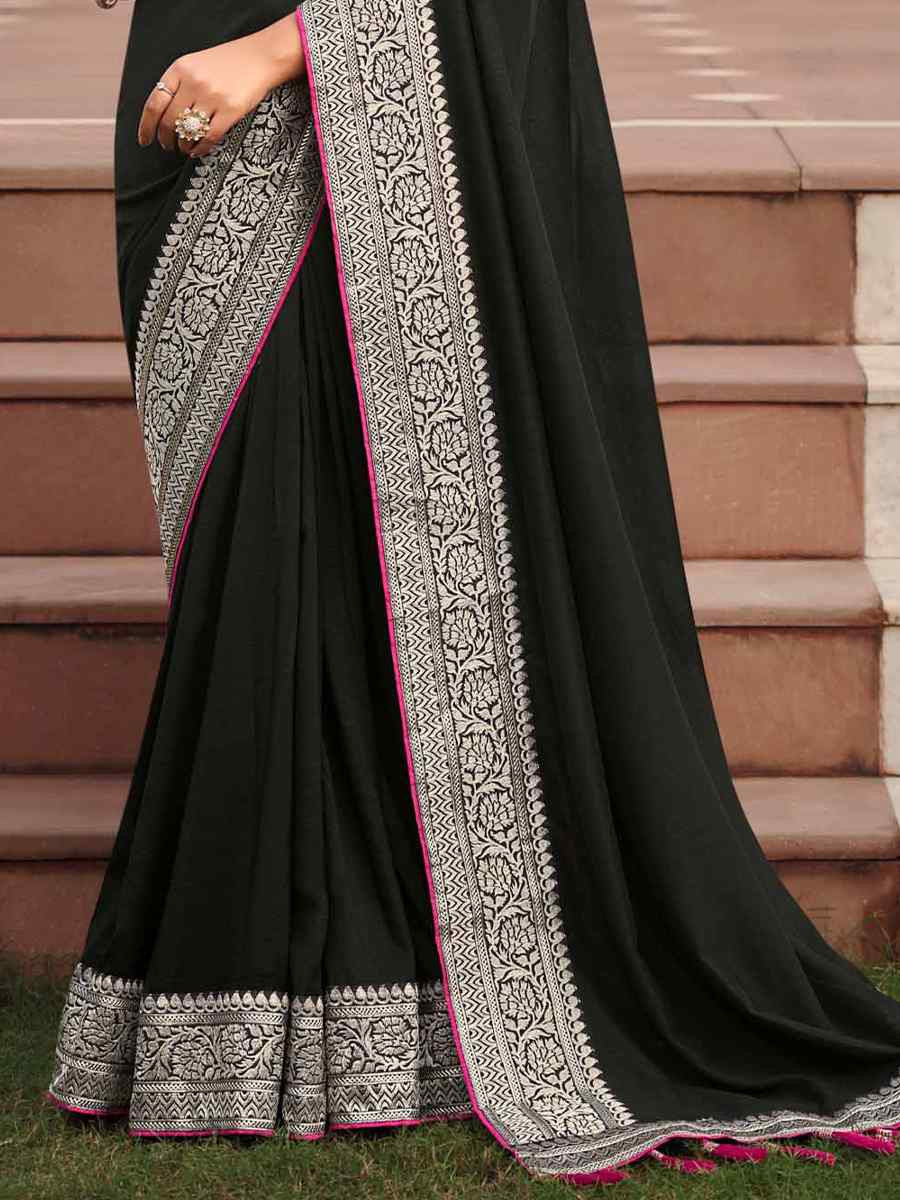 Black Vichitra Embroidered Festival Wedding Heavy Border Saree