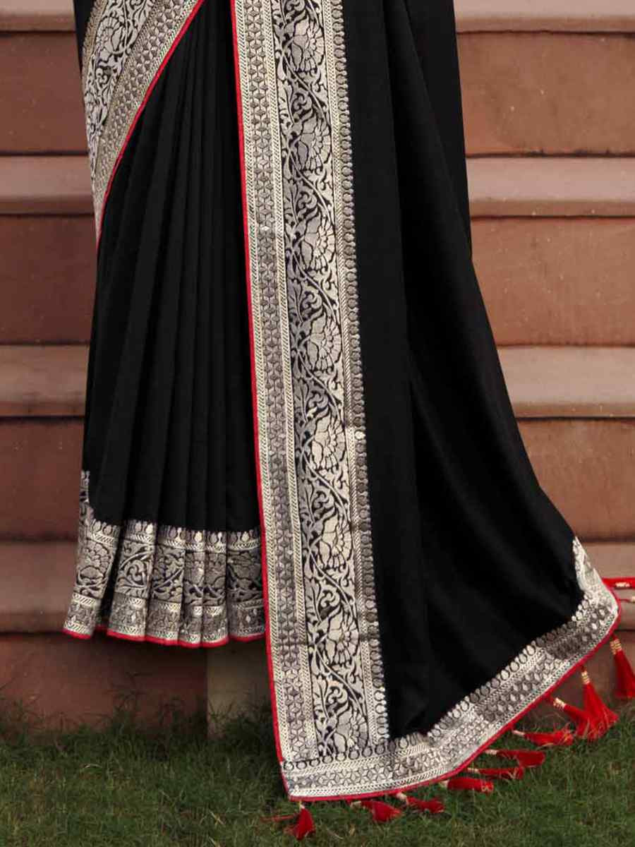 Black Vichitra Embroidered Festival Wedding Heavy Border Saree