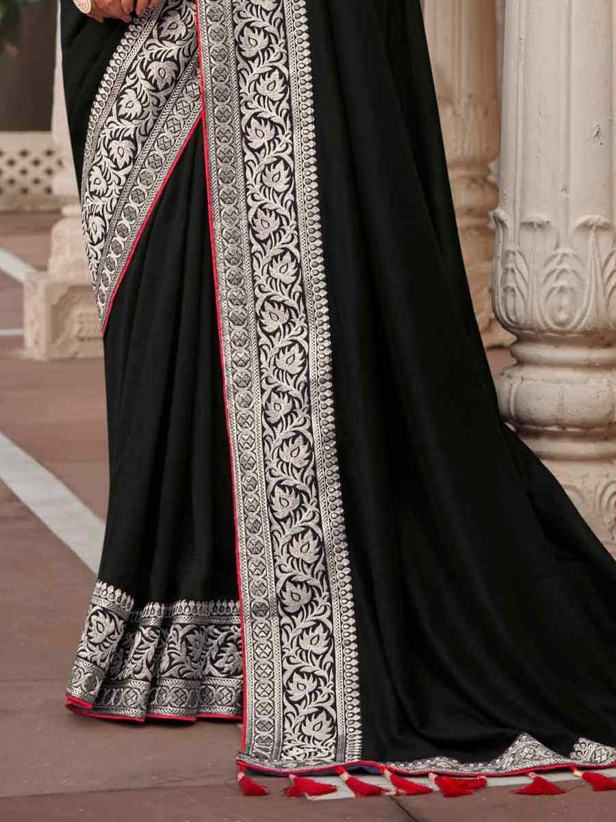 Black Vichitra Embroidered Festival Wedding Heavy Border Saree