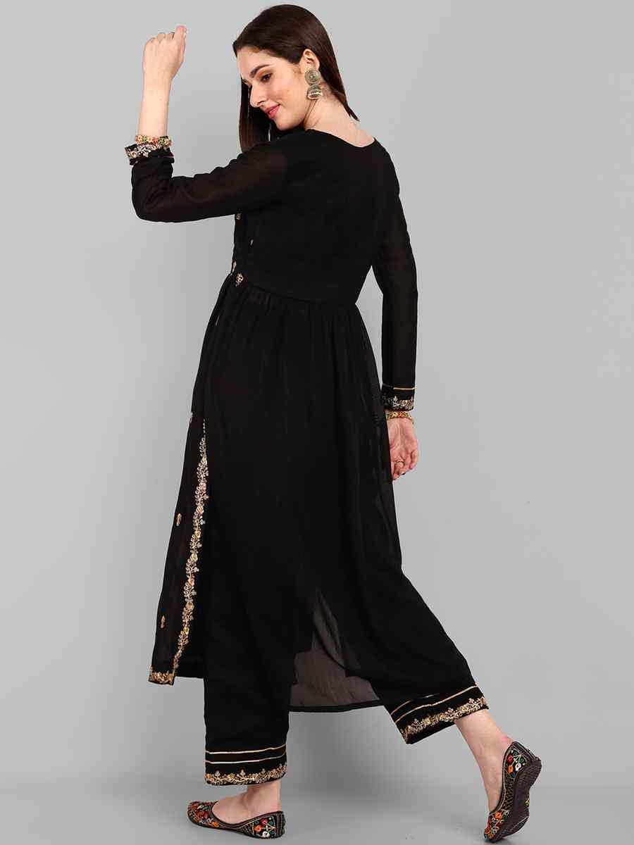 Black Vichitra Silk Embroidered Festival Casual Ready Pant Salwar Kameez