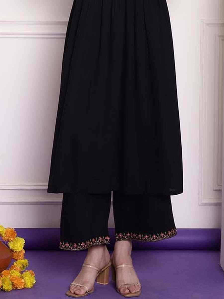 Black Viscose Embroidered Festival Casual Kurti