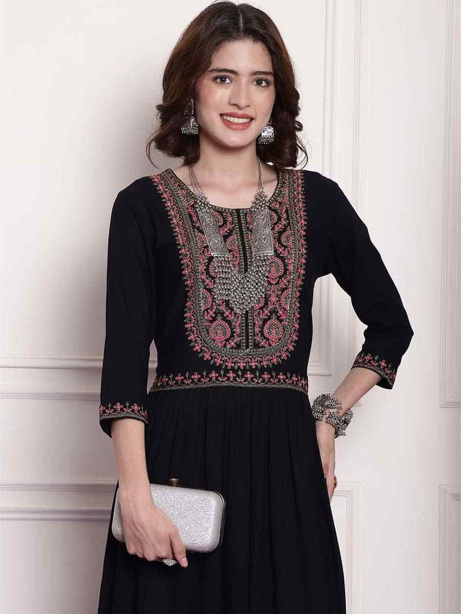 Black Viscose Embroidered Festival Casual Kurti