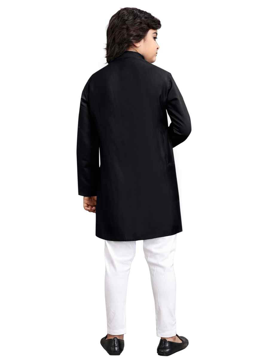 Black Viscose Embroidered Wedding Casual Kurta Pyjama Boys Wear