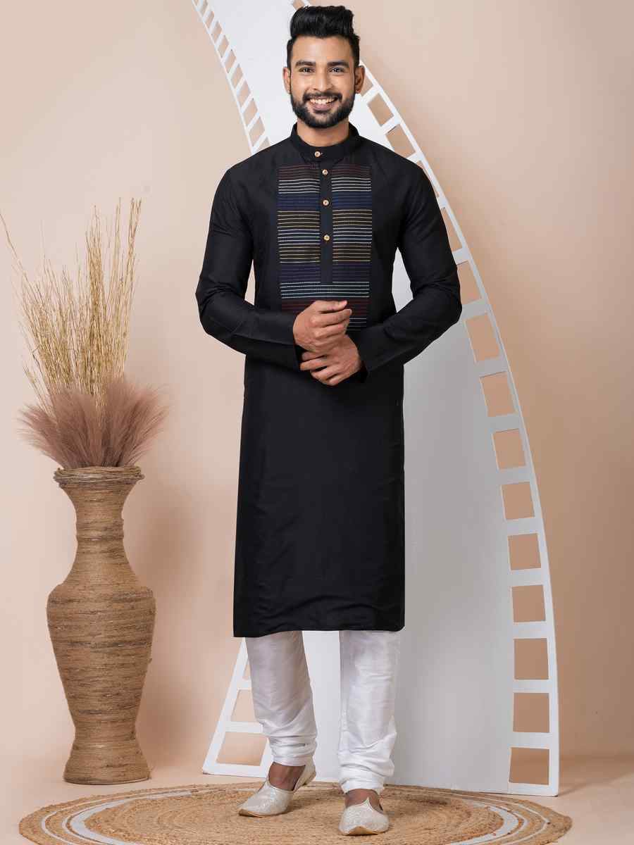 Black Viscose Printed Festival Mehendi Kurta