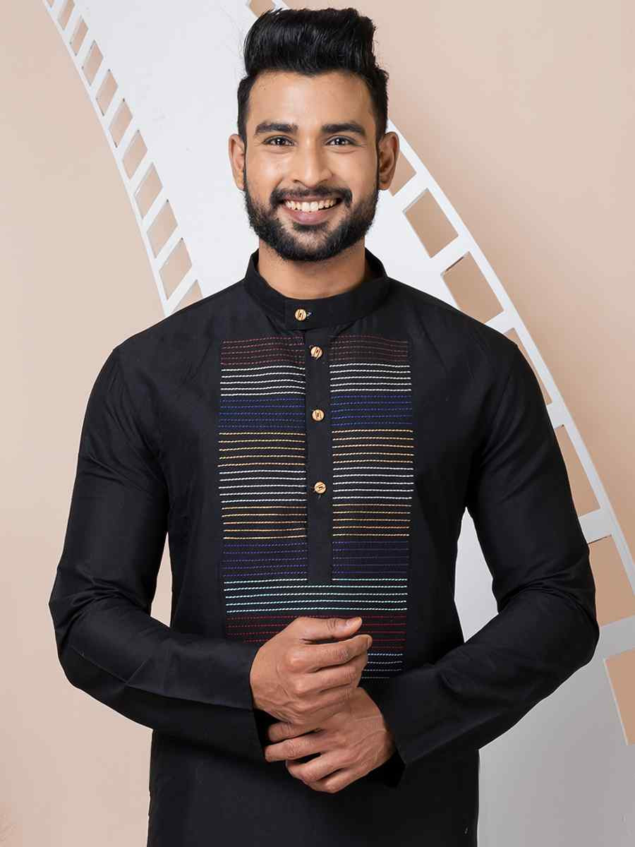 Black Viscose Printed Festival Mehendi Kurta