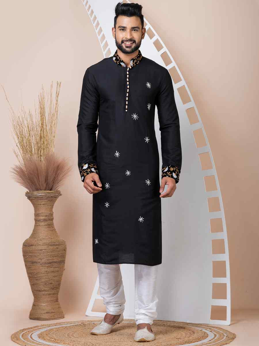 Black Viscose Printed Festival Mehendi Kurta