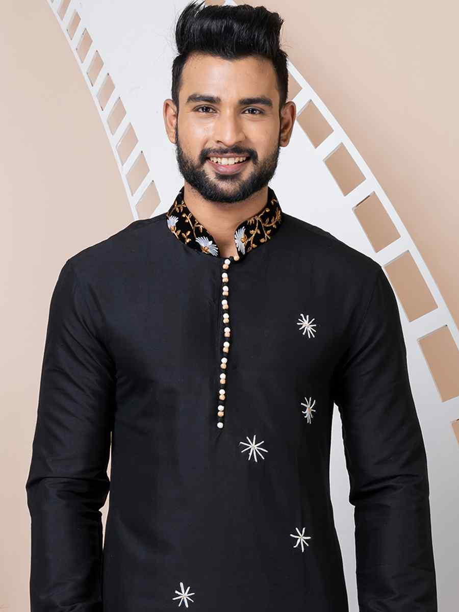 Black Viscose Printed Festival Mehendi Kurta