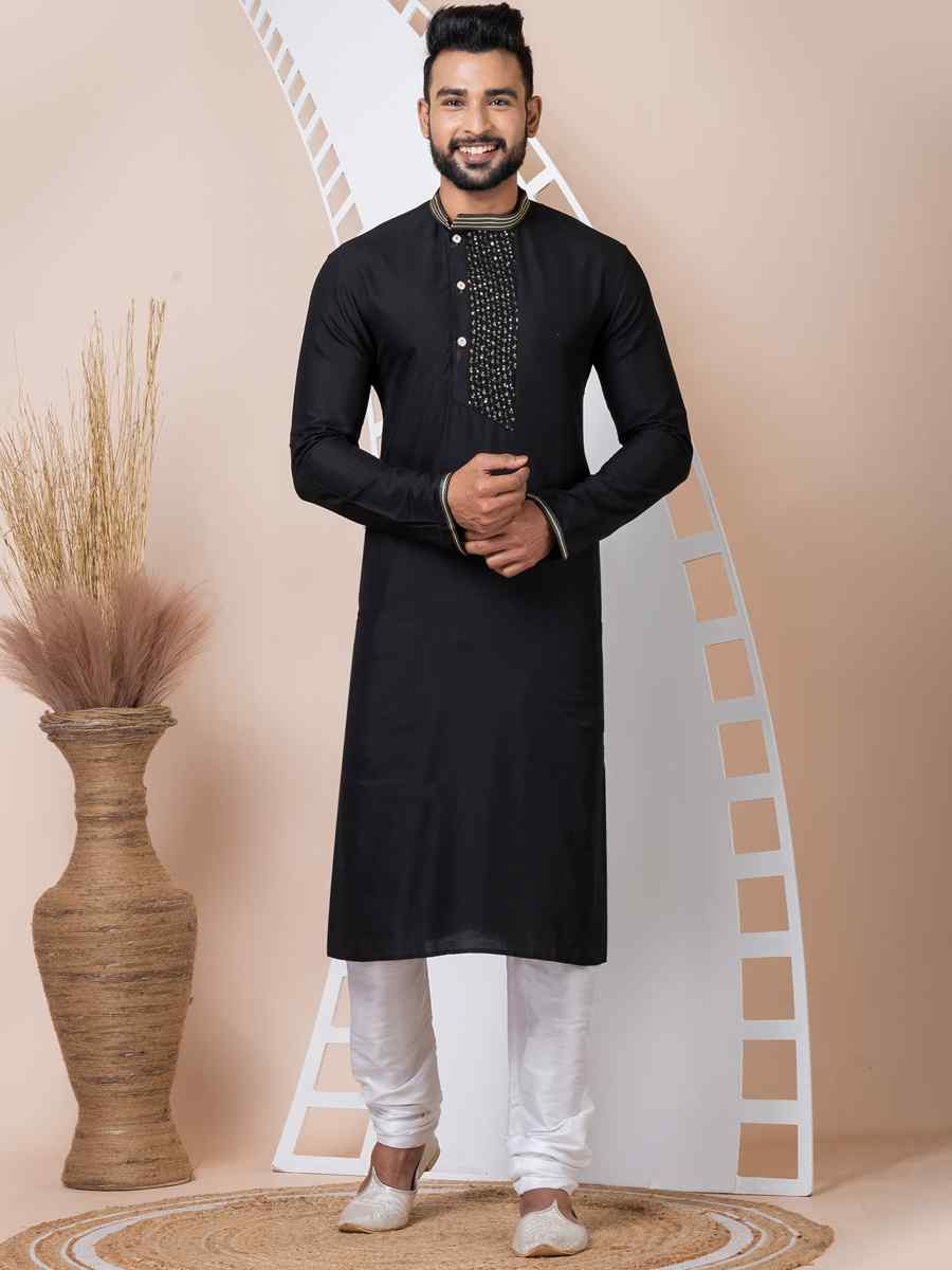 Black Viscose Printed Festival Mehendi Kurta