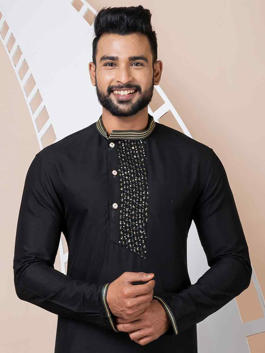 Black Viscose Printed Festival Mehendi Kurta