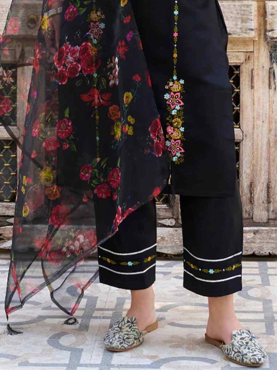 Black Viscose Rayon Embroidered Festival Mehendi Ready Pant Salwar Kameez