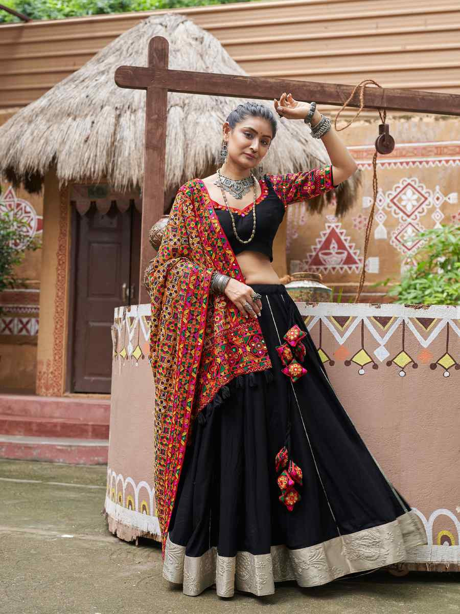 Black Viscose Rayon Embroidered Festival Wedding Traditional Lehenga Choli