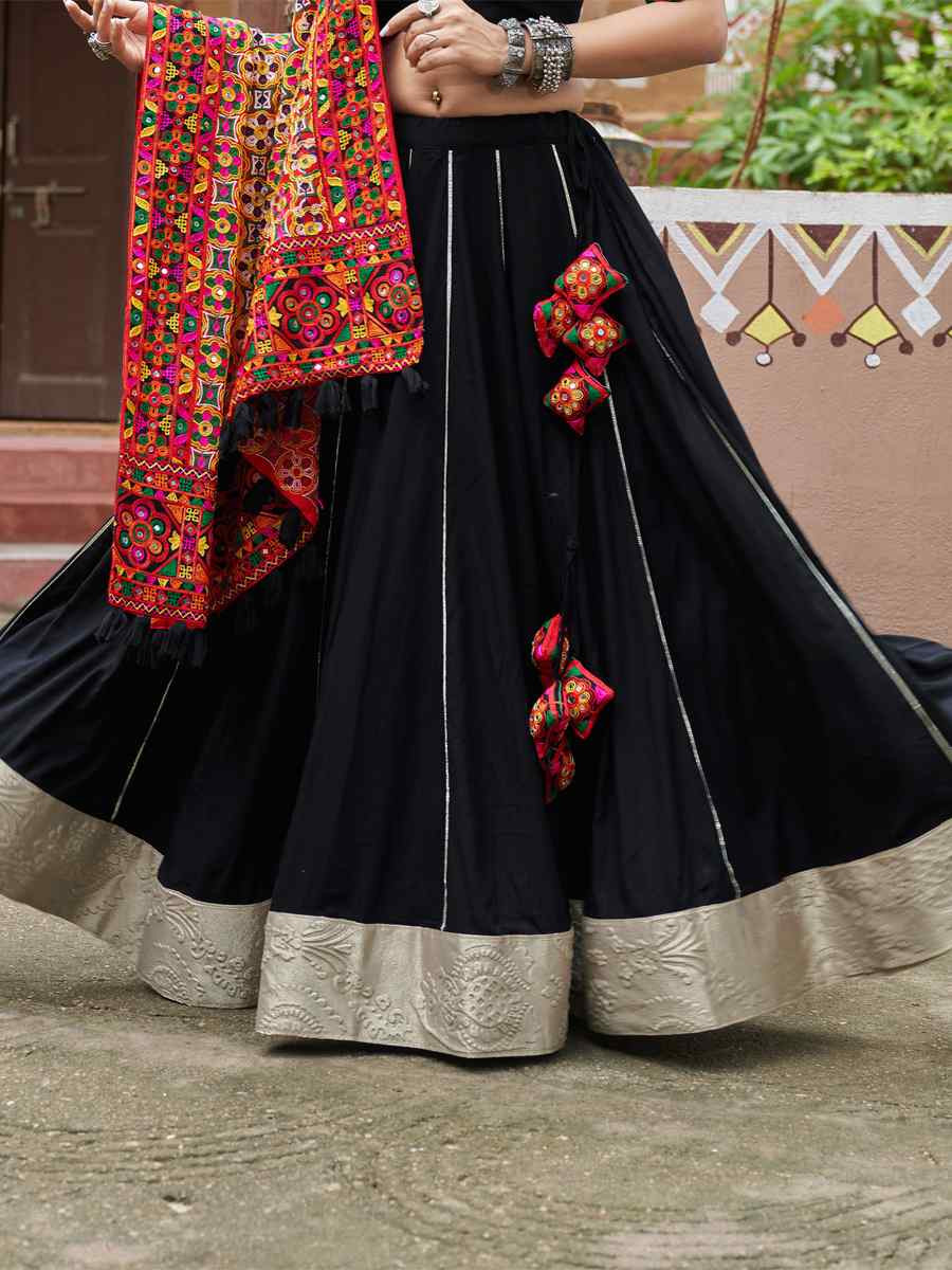 Black Viscose Rayon Embroidered Festival Wedding Traditional Lehenga Choli